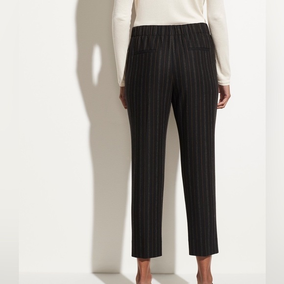 Vince Black Wool Blend Flannel Pull on Stripe Crop Trousers - Picture 4 of 10